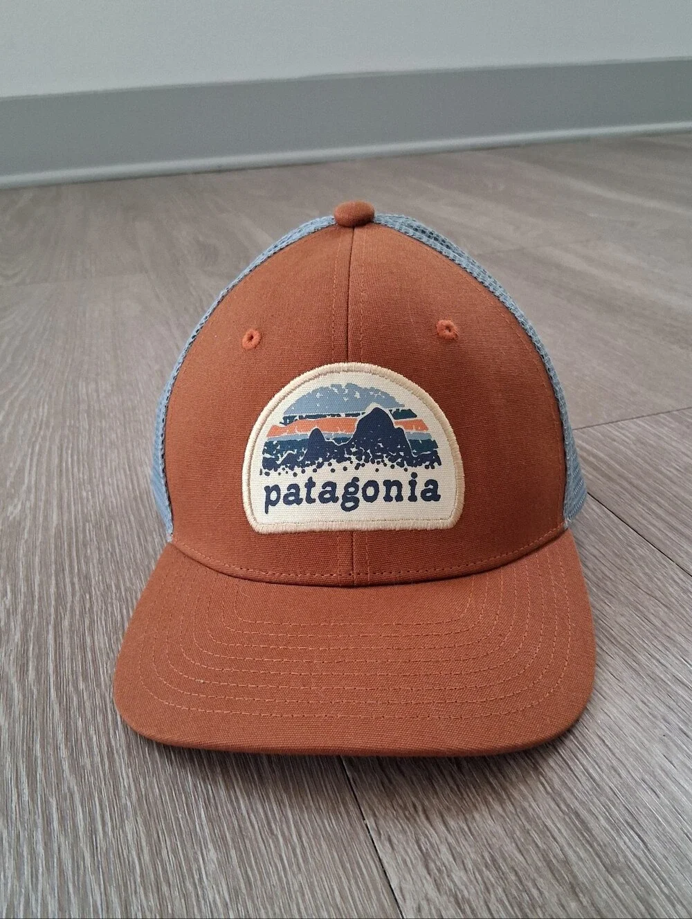 Patagonia Kid's Trucker Hat Skyline Stencil Robin Brown